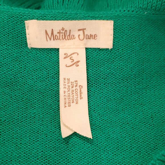 Matilda Jane Emerald Green Open Front Ruffle Cardigan Sweater Women's Size Small - Picture 2 of 5